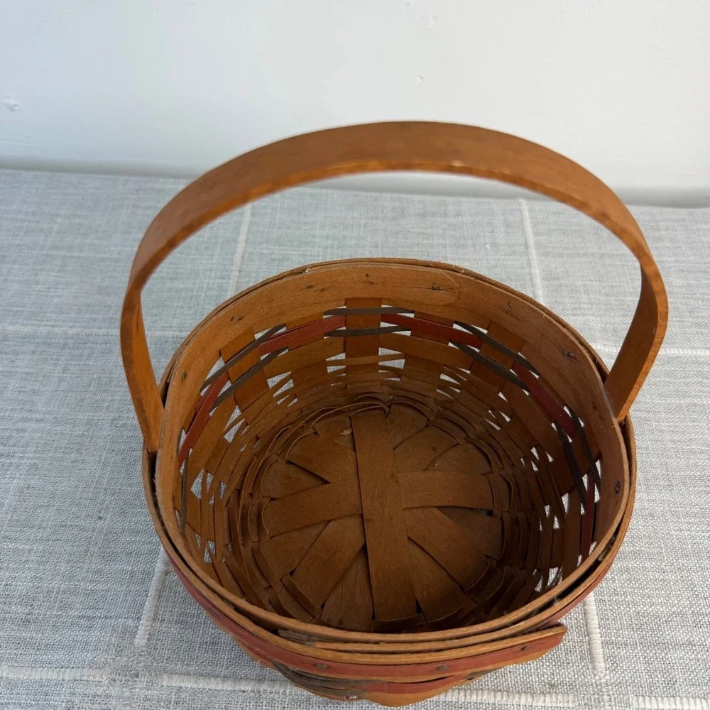 1989 Longaberger All American Stitching‎ Basket Red Blue Stationary Handle USA